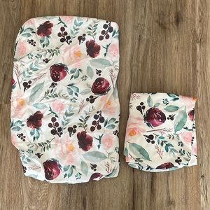 Floral crib sheets and changing pad cover